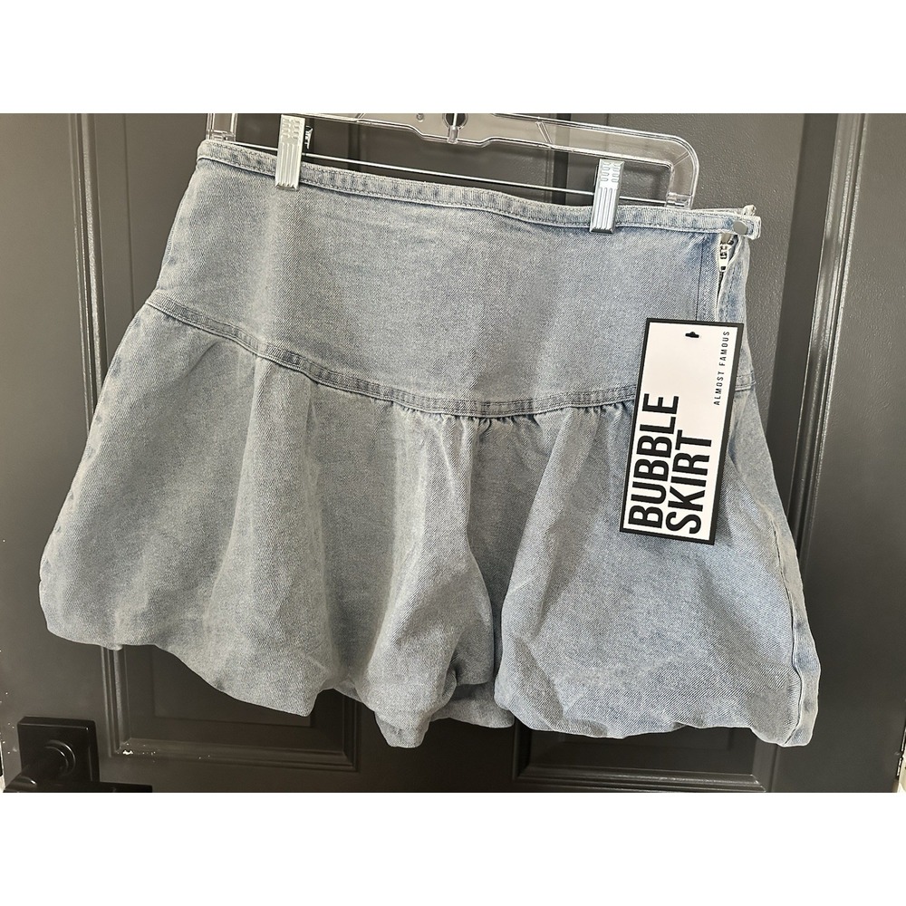 Almost Famous Bubble Mini Skirts Balloon High Waisted Light Denim Trendy Sz XL